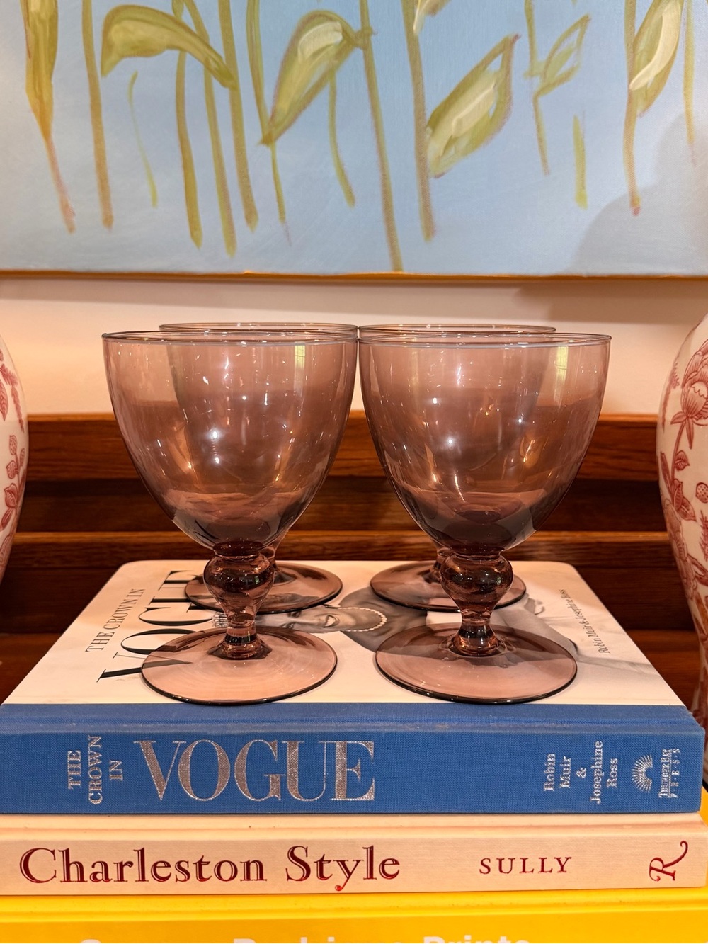Set of 4 Smoky Plum Glass Goblets - Elegant Stemware